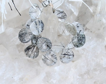 Briolettes à facettes en quartz rutile noir, 16 pièces