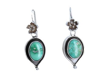 Emerald Valley Turquoise Earrings Sterling Large Oval Teardrops Floral