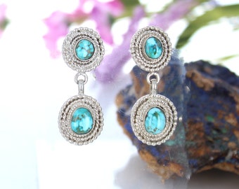 Sierra Nevada Turquoise Earrings Sterling Southwest Design 2 Stone