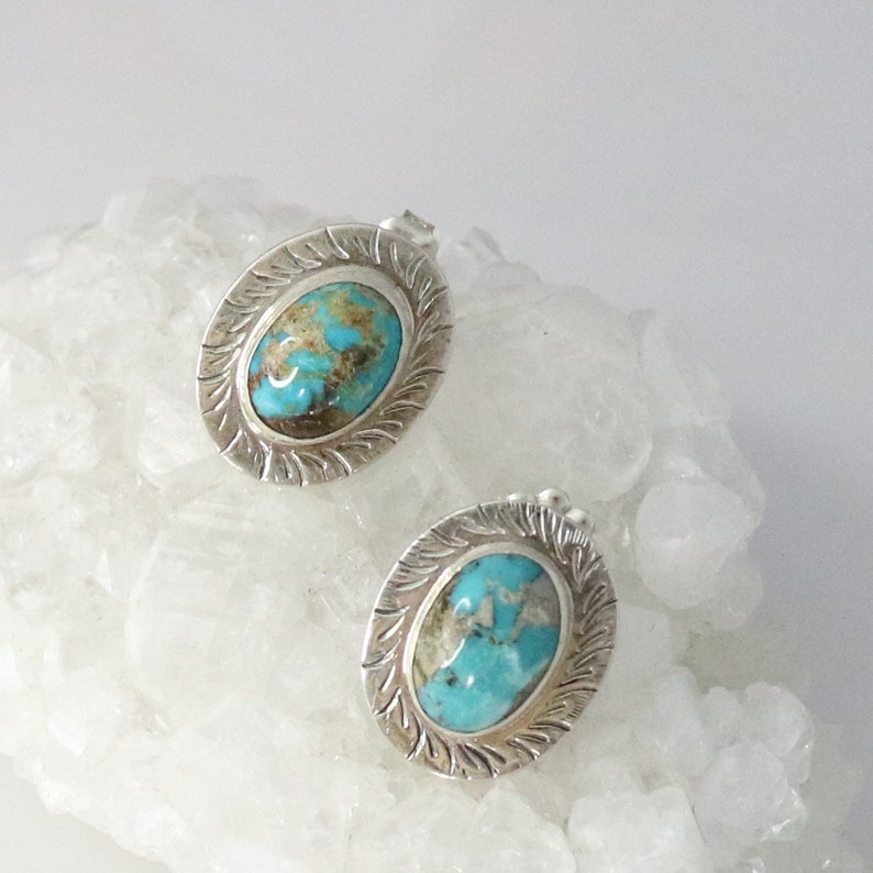 Armenian Turquoise Earrings Posts Aqua Golden Ovals