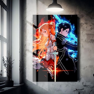 Poster anime in metallo lucido - Sword Art Online Kirito e Asuna, decorazione da parete per appassionati di anime, poster anime, regalo anime