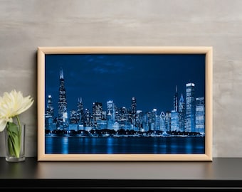Panoramic Chicago Skyline at Night - Beautiful Cityscape Art - Modern Home Decor - Gift Idea - Unique Urban Art - Perfect for Living Room