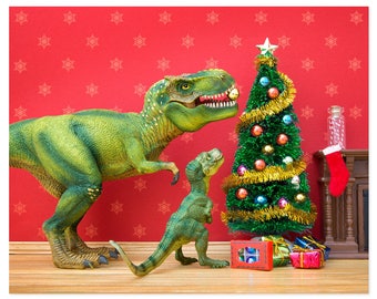 Christmas Dinosaur Wall Art, Christmas Dinosaur Decor, Funny Holiday Print, T. Rex Art