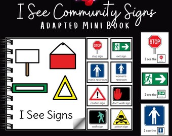 Community Signs Match | Adapted Mini Book | Hook and Loop Task Activity | Life Skills for Special Education