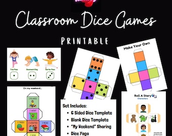 Druckbare Würfelspiele für das Klassenzimmer | Alphabetisierungs- und Bewegungsaktivitäten mit visueller Unterstützung | PDF-Datei