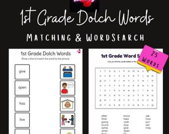First Grade Dolch Words | Matching Activity & Word Search | Early Readers | PDF