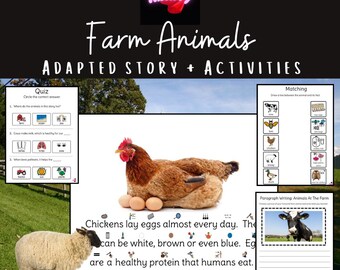 Tiere auf dem Bauernhof | Angepasste Geschichte & Aktivitäten | Symbolisierter Text für Grundschüler | Passende | Verstehen | PDF-Datei