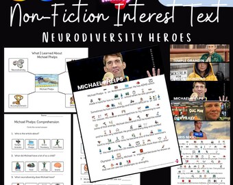 Neurodiversity Heroes Non-Fiction Symbolated Text Comprehension |  5 Texts for Special Ed and Primary to Intermediate | No Prep Unit