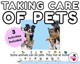Taking Care of Pets Printable – Adapted Story & Activities with Symbolated Text for Primary Junior Students – 9 Pages of Pet Care Fun