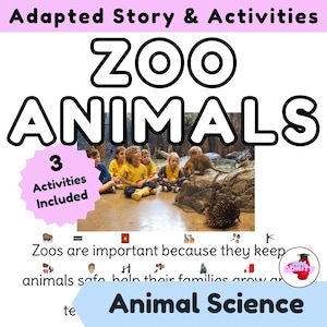 Animals At The Zoo | Adapted Story & Activities | Symbolated Text for Primary Junior Students | Matching | Comprehension | PDF