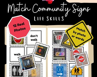 Community Signs Matching | File Folder Activity for Life Skills | Special Education | Printable PDF