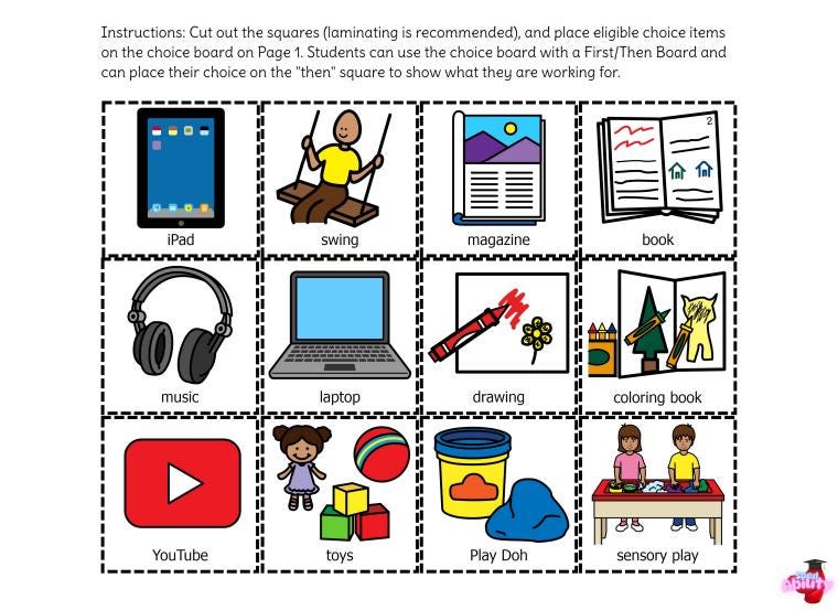Choice Board Template | Customizable Visual Support With 6 Spots and ...