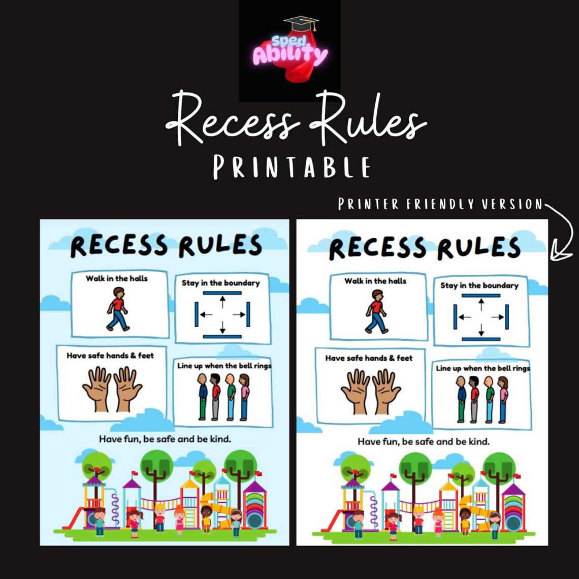 Visual Rule Kick Recess Rules Poster | Visual Symbols | Visual Reminder of Expectations ...