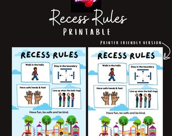 Recess Rules Poster | Visual Symbols | Visual Reminder of Expectations | Classroom Management | Printable PDF