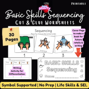 Grundkenntnisse Abfolge | 30 Ausschneiden & Kleben Arbeitsblätter | Symbolisierte spezielle Ed | Differenziert