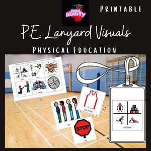 Símbolos con imágenes para gimnasios y actividades recreativas para usar como cordón / Comunicación portátil en movimiento / Educación física / PDF
