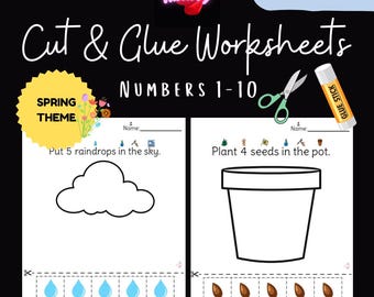 FRÜHLING Zahlen 1-10 | Ausschneiden & Kleben Arbeitsblätter | Mathe | Feinmotorik | Sonderpädagogik | Druckbares PDF