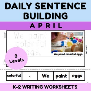Arbeitsblätter zum Satzbau und -schreiben (APRIL) | 25 Tage voller Anregungen | 3 Differenzierungsmöglichkeiten | Nachzeichnen | Inklusive Feiertage