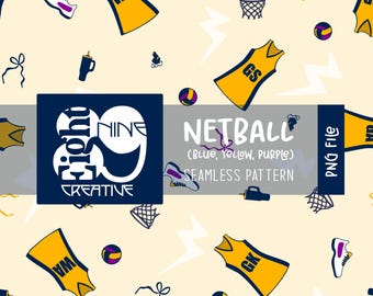 Netball Seamless Pattern - Hand Drawn- Netball Digital Paper - Netball ...