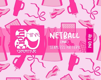 Patrón sin costuras de netball - Dibujado a mano - Papel digital de netball - Fondo de netball - Clipart de netball - Patrón repetido - Descarga PNG