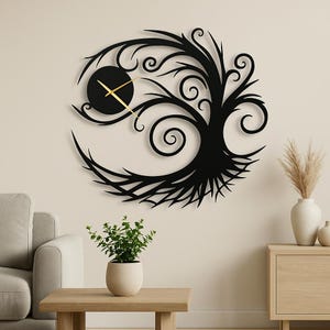 Metal Tree of Life Wall Clock: Modern Numberless Steel Art