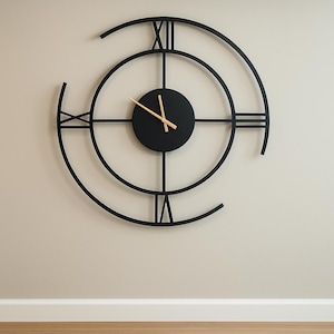 Unique Minimalist Large Metal Wall Clock - Modern Roman Numerals Silent Wall Art for Home & Office Decor