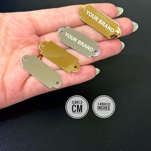 Personalized Logo Stainless Steel Clothing Label: Laser Engraved Brand Tag (3.8 x 1.3 cm)