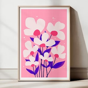 Affiche "Le bouquet" – illustration murale fleurs blanches roses violettes – art print floral coloré – purplemay