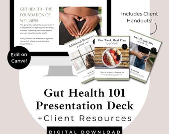 Gut Health Presentation Template for Health Coaches | Canva Slides + Workbook | Functional Nutrition Education Deck