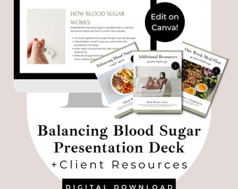 Balancing Blood Sugar Presentation Canva Template | Health Coach Nutrition Slide Deck + Client Workbook