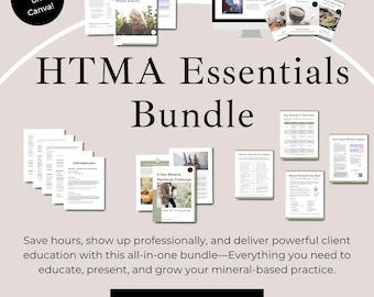 Paquete de elementos esenciales de HTMA / Plantillas de análisis de minerales en tejido capilar para asesores de salud / Informe de cliente editable en Canva + Educación sobre minerales
