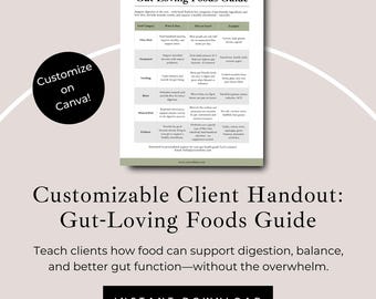 Guía de alimentos que benefician el intestino: folleto editable para asesores de nutrición y bienestar