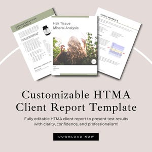 Modello di report del cliente HTMA, analisi dei minerali del tessuto dei capelli, risorsa per coach di nutrizione sanitaria, modello Canva, operatore del benessere, minerali