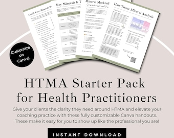 Folletos para clientes de HTMA para asesores de salud, formación en análisis de minerales (plantillas editables de Canva)