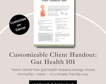 Conceptos básicos de la salud intestinal / Guía para coaches de bienestar / Plantilla editable de Canva