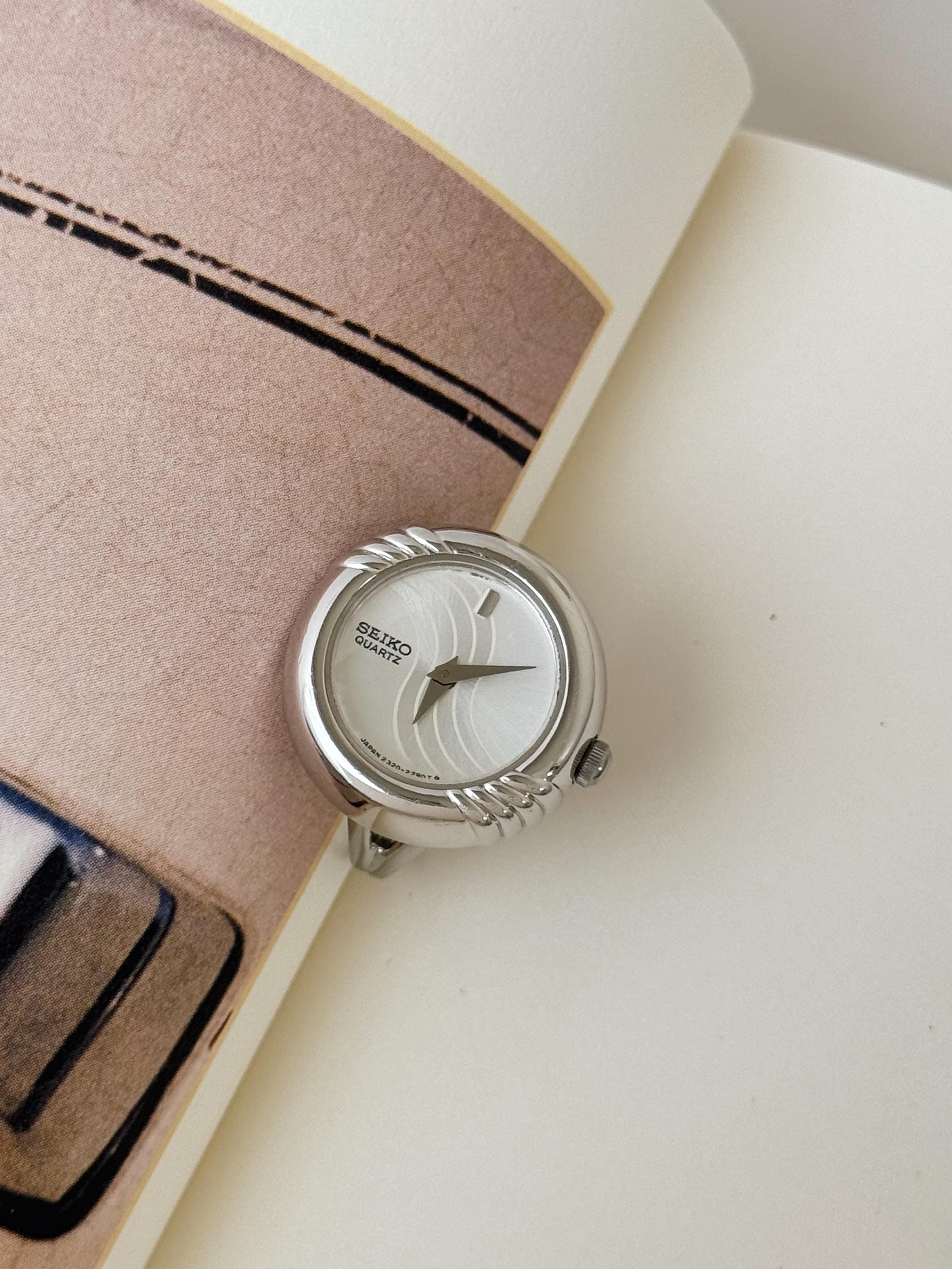 Vintage Seiko Silver Tone Ring Watch, Quartz Jewelry Watch