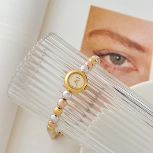 Rare Seiko Three Tone Beaded Bracelet Watch, Vintage Seiko Watch, Vintage Women&#39;s Wristwatch, Seiko Japan