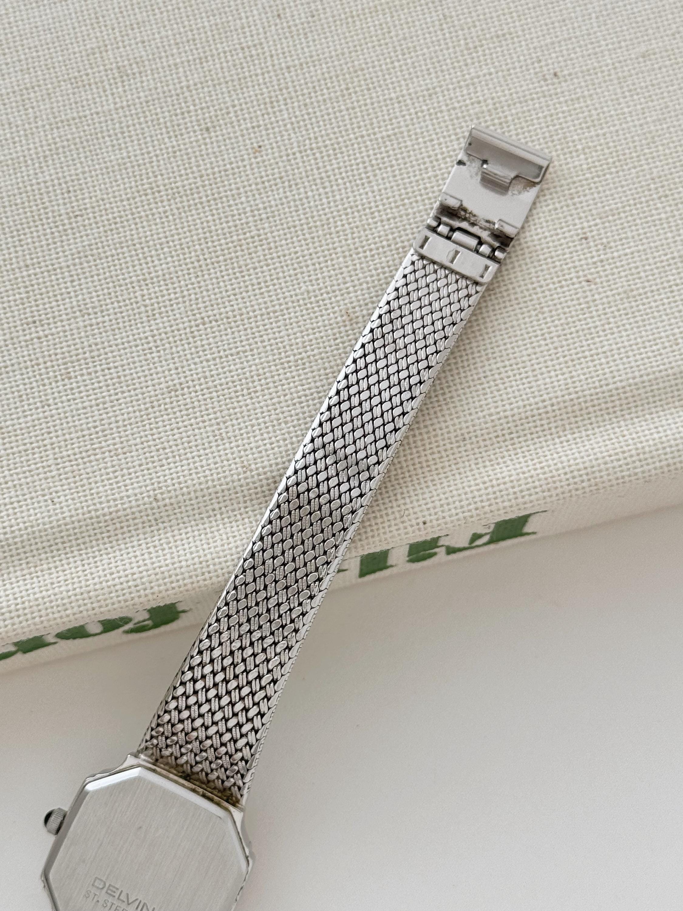 Vintage Delvina Silver Tone Octagon Case Watch, Women