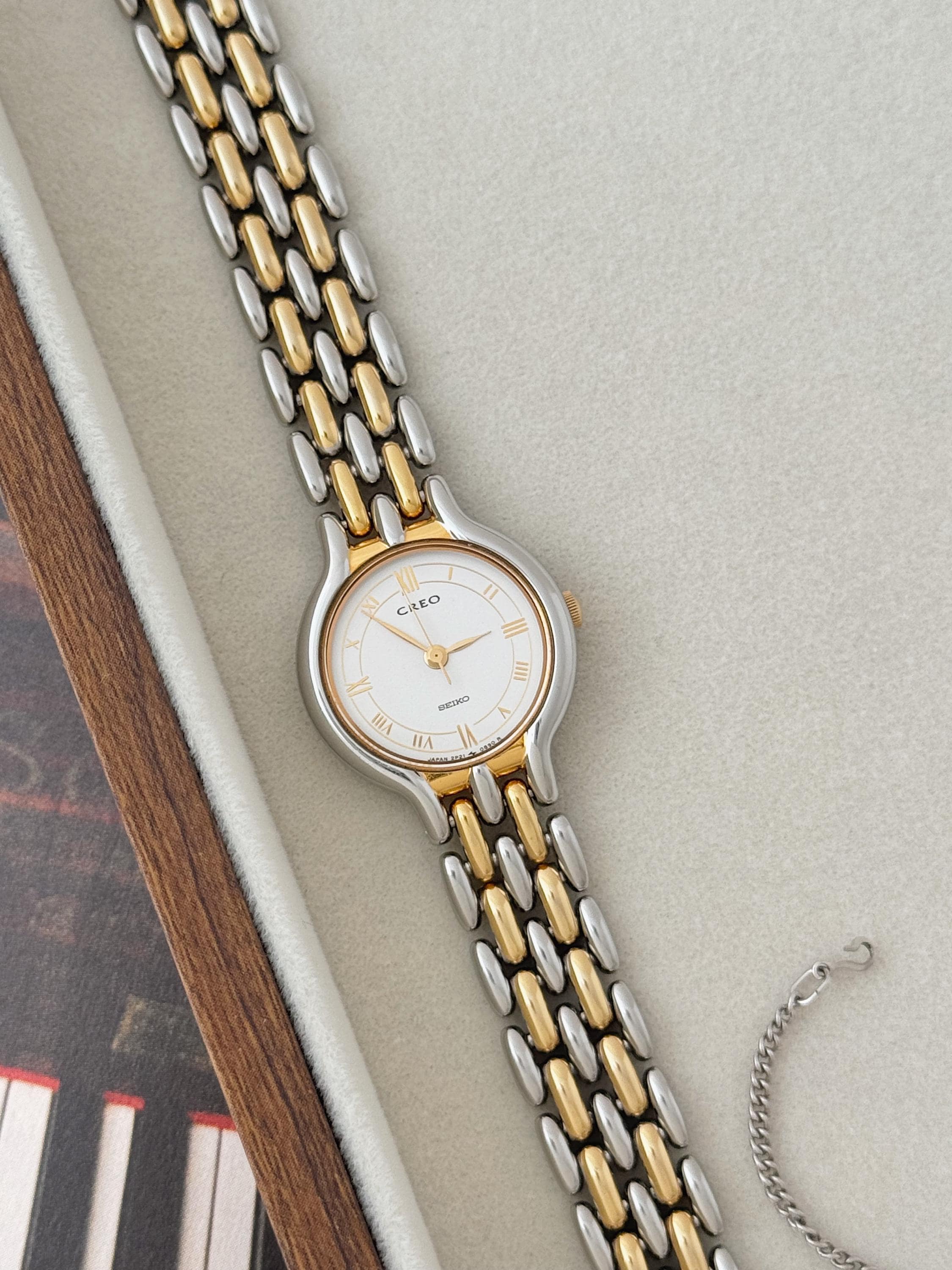90s Vintage Seiko Creo 腕時計 サントス コンビ Vintage Seiko Creo Two-tone Bracelet Watch, Vintage Women's