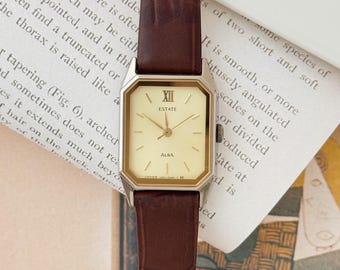 Vintage Alba Estate Seiko Gold Tone Quartz Watch With Leather