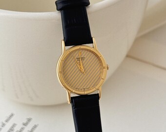 Vintage Seiko Gold Plated Octagon Case Watch With Leather Strap