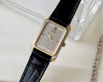 Vintage Seiko Gold Plated Octagon Case Watch With Leather Strap