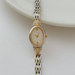 Citrin Chère zweifarbige Uhr, zweifarbige Citrin Uhr, Vintage Damenarmbanduhr, Crossbody Japan, zierliche Uhr