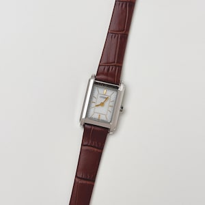 Orologio Citizen color argento, orologio con cassa Tank, orologio con cinturino in pelle, orologio da polso da donna