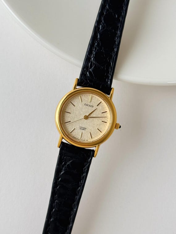 CITIZEN EXCEED レディース 腕時計 Vintage Citizen Exceed Gold Tone Round Case Watch Leather Strap