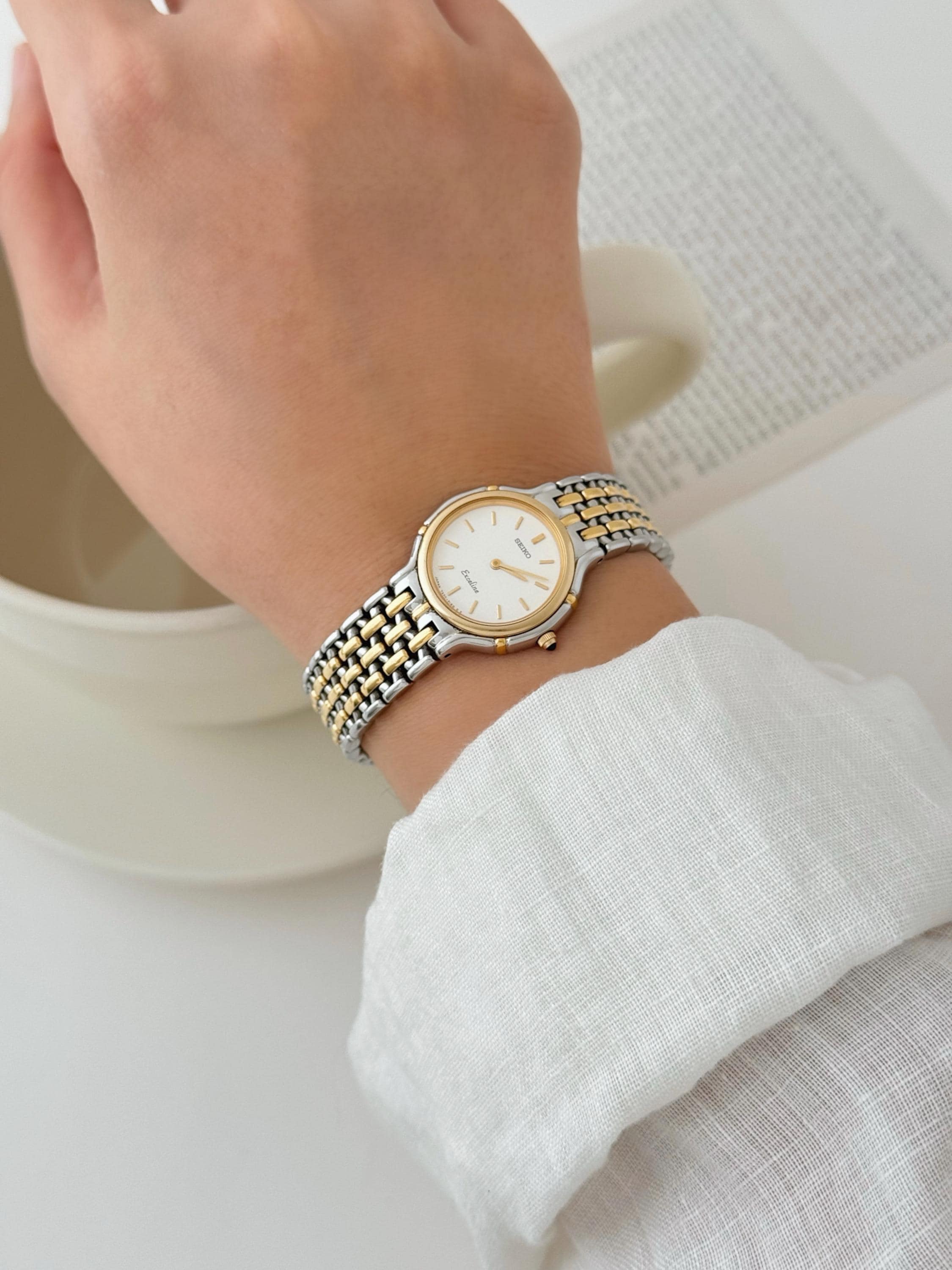 seiko exceline 10KT レディース腕時計 Vintage Seiko Exceline Two-tone Bracelet Watch, Vintage Women's