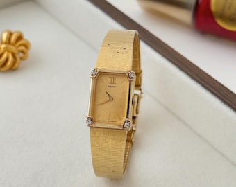 Vintage Seiko Gold Plated Women's Watch With Stones, Rectangular Case Watch