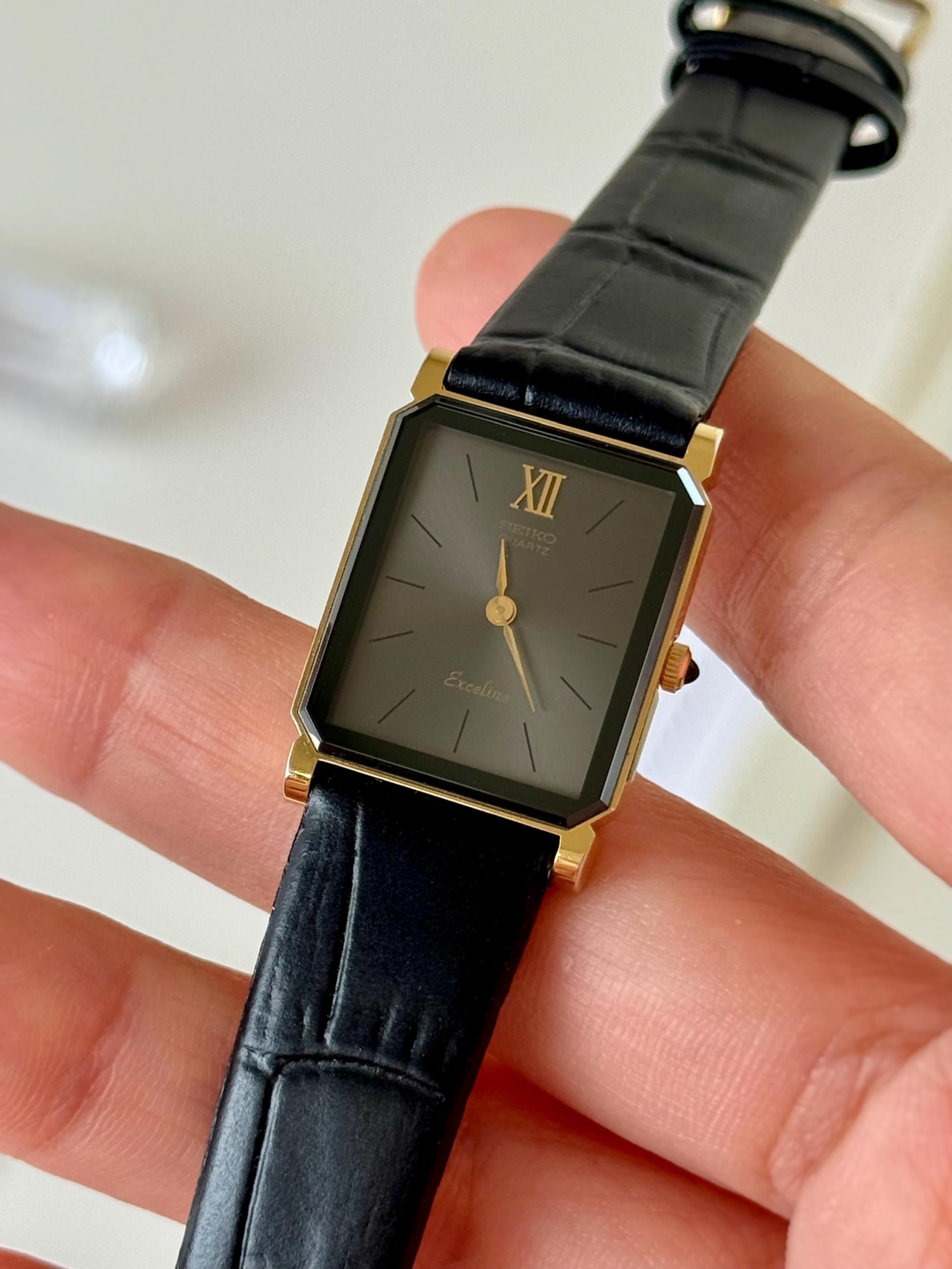 Vintage Seiko Exceline Gold Tone Rectangular Case Watch With