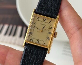 Vintage Citizen Manual Winding Gold Plated Tank Watch, Roman