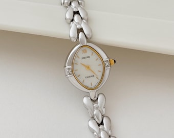 Vintage 90's Seiko Exceline Diamond Sculpted Pattern Gold Tone